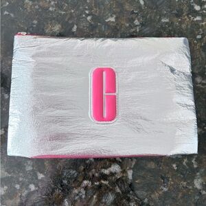 Clinique Metallic Silver Bag with Pink Logo